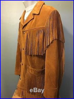 Vtg Schott Leather Fringe Western Jacket Suede Rancher Mens 38 USA Hippie Cowboy