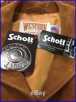 Vtg Schott Leather Fringe Western Jacket Suede Rancher Mens 38 USA Hippie Cowboy