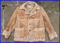 Vtg Schott Mouton Sheepskin Shearling Leather Western Rancher Coat Jacket 44