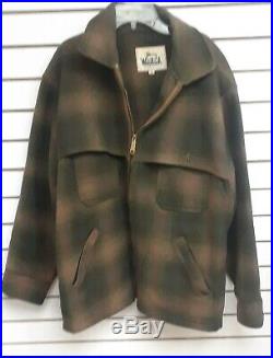 Vtg WOOLRICH Hunting Men's Mackenaw Wool Brown Green Plaid Zip Jacket Coat Sz 46