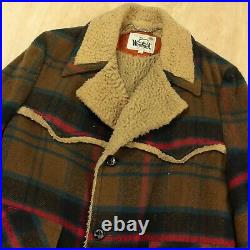 Vtg usa made WOOLRICH wool over coat sz 46 lined plaid western jacket heavy