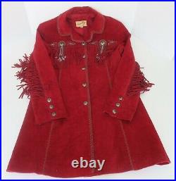 WOMENS SCULLY RED SUEDE LEATHER WESTERN LONG JACKET COAT With FRINGE SZ XL