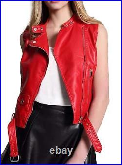 Waist coat Women Vest Red Coat Jacket Western Classic Button Lambskin Leather