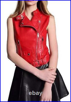 Waist coat Women Vest Red Coat Jacket Western Classic Button Lambskin Leather