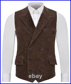 Waistcoat Brown Stylish Western Leather Original Suede Belt Vest Coat Jacket Men