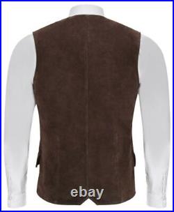 Waistcoat Brown Stylish Western Leather Original Suede Belt Vest Coat Jacket Men