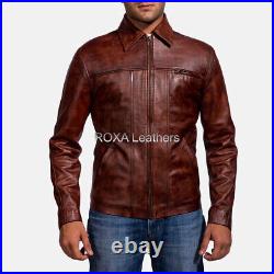 Western Basic Men Collar Genuine Sheepskin 100% Leather Jacket Fashion Coat