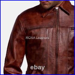 Western Basic Men Collar Genuine Sheepskin 100% Leather Jacket Fashion Coat
