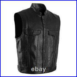 Western Black Button Men Lambskin Leather Vest Coat Classic Waistcoat Jacket