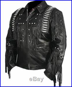 Western Cowboy Men's Genuine Leather Jacket Top Quality Cowhide With Fringes