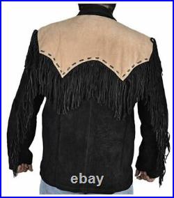 Western Cowboy Suede Leather Jacket For Men Native American Coat with Fringed