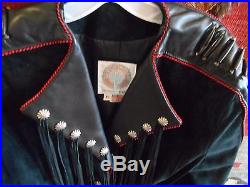 Western Cowgirl Rodeo Fringe Studs Leather Coat Jacket xl FABULOUS