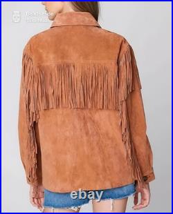 Western Fringe Leather Suede Jacket Women Native American Tassels Cowgirl Jacket