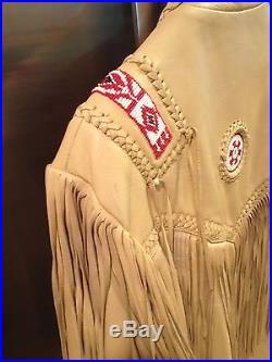 Western Fringe Plainsman Coat Leather Cowboy Buckaroo Vaquero Jacket Large