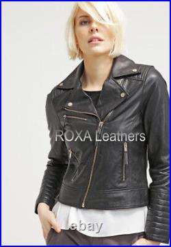 Western HOT Women's Genuine Sheepskin Real Leather Jacket Biker Black Party Coat