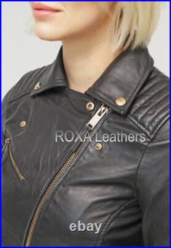 Western HOT Women's Genuine Sheepskin Real Leather Jacket Biker Black Party Coat