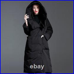 Western Hooded Women Thick Duck Down Puffer Jacket Over Knee Long Coat Loose Fit