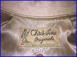 Western Jacket Coat Leather Beaded Fringe 1950's Vintage Chris Lines Rare Cream