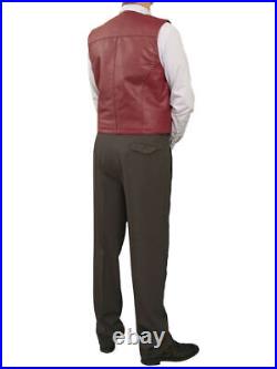 Western Jacket Red 100% Leather Vest Coat Button Lambskin Waistcoat Party Men