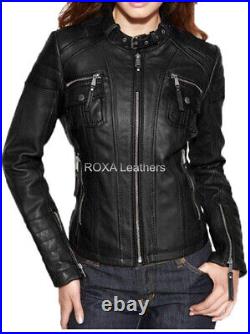 Western Ladies Night Club Wear Black Coat Genuine Sheepskin 100% Leather Jacket