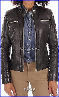 Western Look Ladies Genuine Sheepskin 100% Leather Jacket Basic Casual Wear Coat