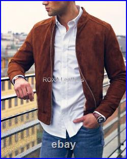 Western Look Men Soft Brown Genuine Suede Real Leather Jacket Casual Outfit Coat