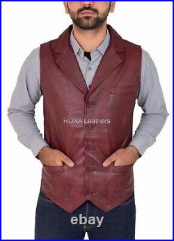 Western Look Men's Genuine NAPA Natural Leather Waist Jacket Burgundy Vest Coat