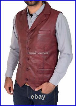 Western Look Men's Genuine NAPA Natural Leather Waist Jacket Burgundy Vest Coat