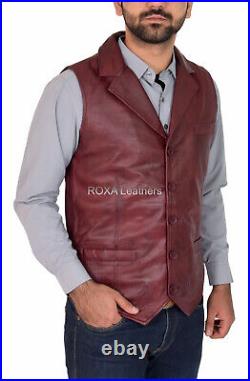 Western Look Men's Genuine NAPA Natural Leather Waist Jacket Burgundy Vest Coat