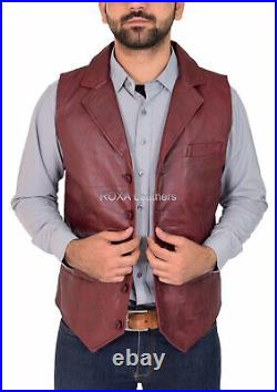 Western Look Men's Genuine NAPA Natural Leather Waist Jacket Burgundy Vest Coat