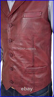 Western Look Men's Genuine NAPA Natural Leather Waist Jacket Burgundy Vest Coat