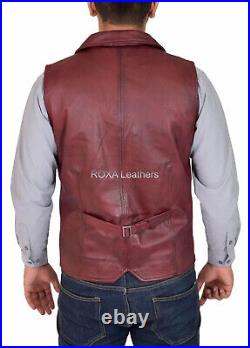 Western Look Men's Genuine NAPA Natural Leather Waist Jacket Burgundy Vest Coat