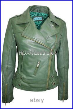Western Look Women Authentic Lambskin Pure Leather Jacket Collar Soft Biker Coat