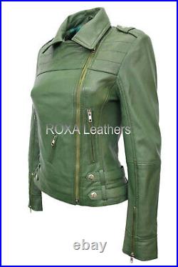 Western Look Women Authentic Lambskin Pure Leather Jacket Collar Soft Biker Coat