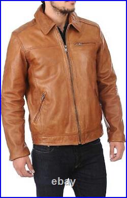 Western Men Authentic Lambskin Pure Leather Jacket Tan Stylish Trendy Basic Coat