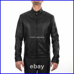 Western Men Authentic Lambskin Real Leather Black Jacket Fuction Wear Basic Coat