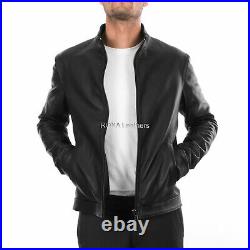 Western Men Authentic Lambskin Real Leather Black Jacket Fuction Wear Basic Coat