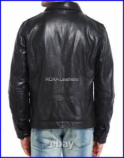 Western Men Authentic NAPA Real Leather Black Jacket Handmade Collar Biker Coat