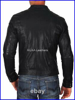 Western Men Authentic Sheepskin Natural Leather Jacket Black Club Wear Soft Coat