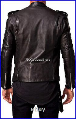 Western Men Belted Genuine Sheepskin Pure Leather Jacket Motorcycle Stylish Coat