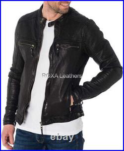 Western Men Black Authentic Sheepskin 100% Leather Jacket Fashionable Coat