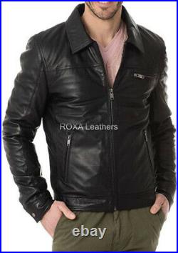 Western Men Black Genuine Lambskin 100% Leather Jacket Fashionable New Coat