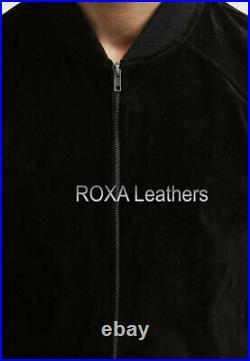 Western Men Black Genuine Suede Real Leather Jacket Bomber Casual Wear Zip Coat