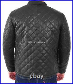 Western Men Genuine Lambskin Real Leather Jacket Black Biker Quilted Luxury Coat