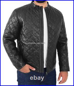Western Men Genuine Lambskin Real Leather Jacket Black Biker Quilted Luxury Coat
