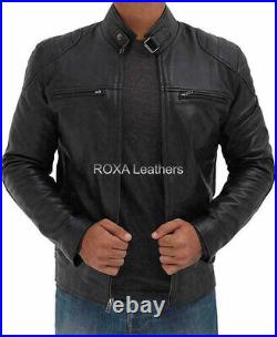Western Men Genuine NAPA Real Leather Jacket Black Quilted Hand Craft Rider Coat