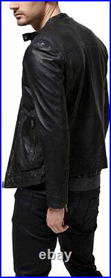 Western Men Genuine Sheepskin 100% Leather Jacket Black Out Wear Hand Made Coat