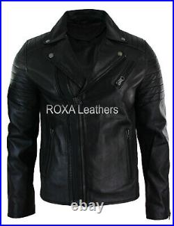 Western Men Genuine Sheepskin Real Leather Jacket Black Stylish Collar Zip Coat