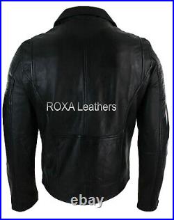 Western Men Genuine Sheepskin Real Leather Jacket Black Stylish Collar Zip Coat
