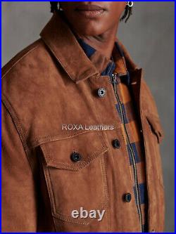 Western Men NEW Genuine Suede Real Leather Jacket Casual Button Fashionable Coat